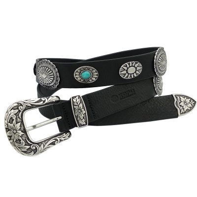 Cintura in cuoio con borchie e cabochon