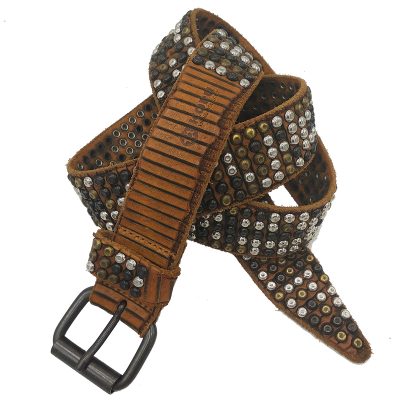 cintura in pelle borchiata nera e oro