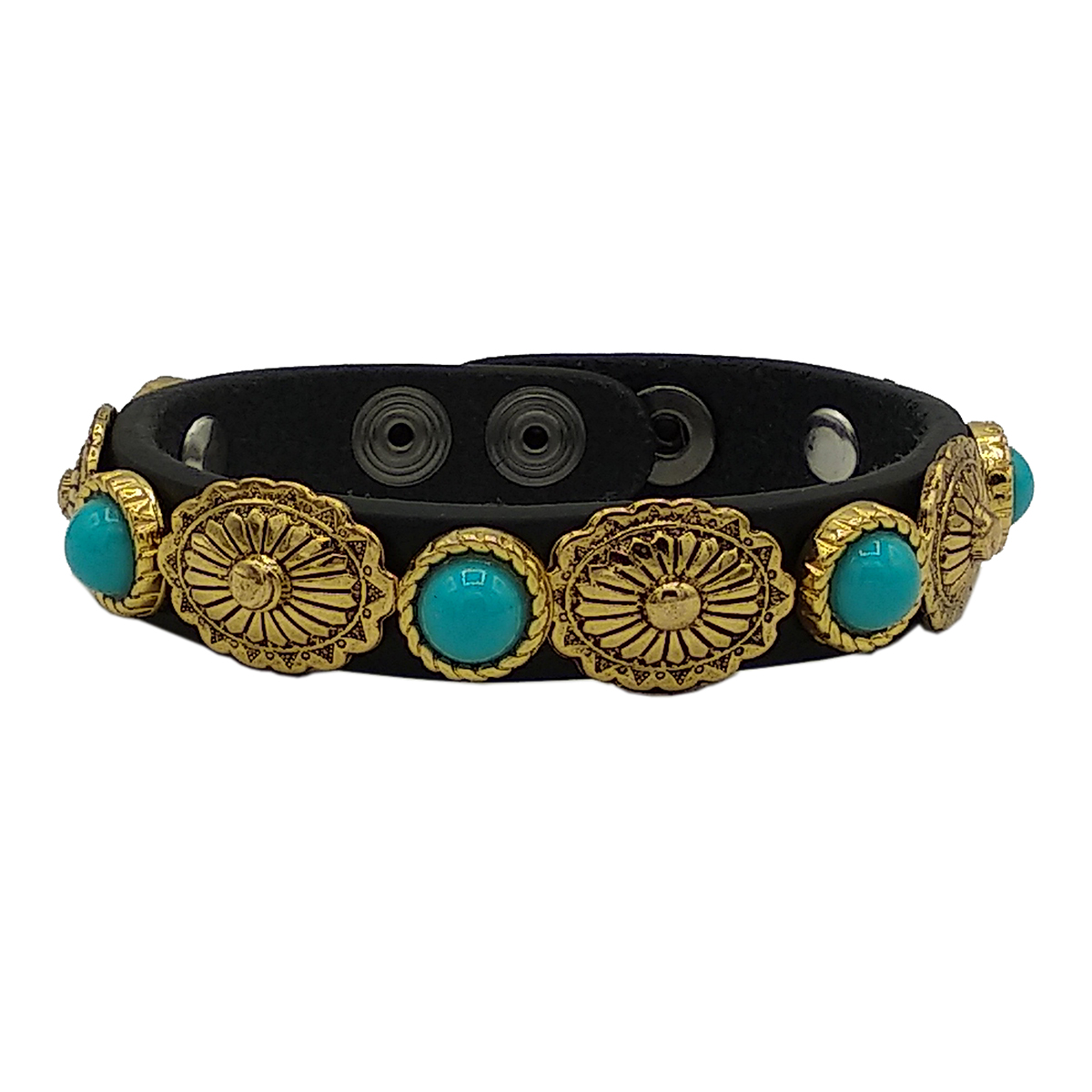Bracciale GOLD in cuoio con borchie e cabochon